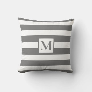 Dunkelgrau-weiße Streifen-Monogramm Kissen