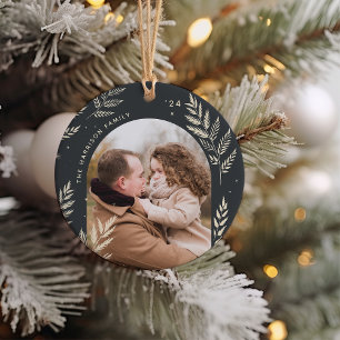 Dunkelgrau Winter Laurel Foto Keramik Ornament