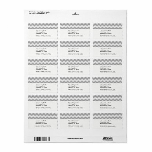Dunkelgrau Zickzack Zig-Zag-Muster Adressaufkleber (Vorne)