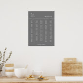 Dunkelgraue Alphabetische Hochzeitstabelle Poster (Küche)
