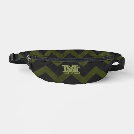 Dunkelgraue Armee grün Vintag Zickzack Monogramm Bauchtasche (Vorderseite)