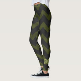 Dunkelgraue Armee grün Vintag Zickzack Monogramm Leggings