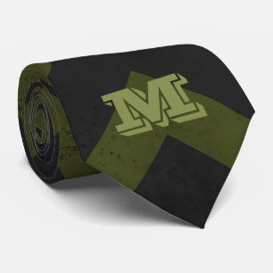 Dunkelgraue Armeegrün vintage Chevron Monogramm Krawatte