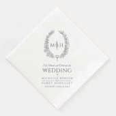 Dunkelgraue Blatt-Oval-Kranz-Monogramm-Kunsthochze Serviette (Ecke)