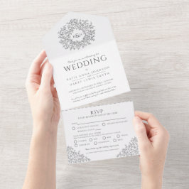 Dunkelgraue Blätter für Hochzeiten All In One Einladung
