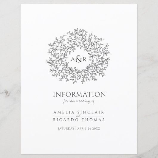Dunkelgraue Blätter Hochzeitsgast-Informationen (Vorderseite)