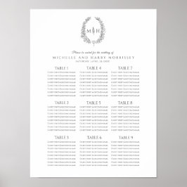 Dunkelgraue Blätter mit Hochzeitssitzplan Poster