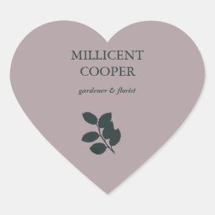 Dunkelgraue Blätter Silhouette lila Herz-Aufkleber