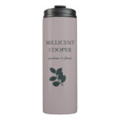 Dunkelgraue Blätter Silhouette lila Thermosbecher (Vorderseite)