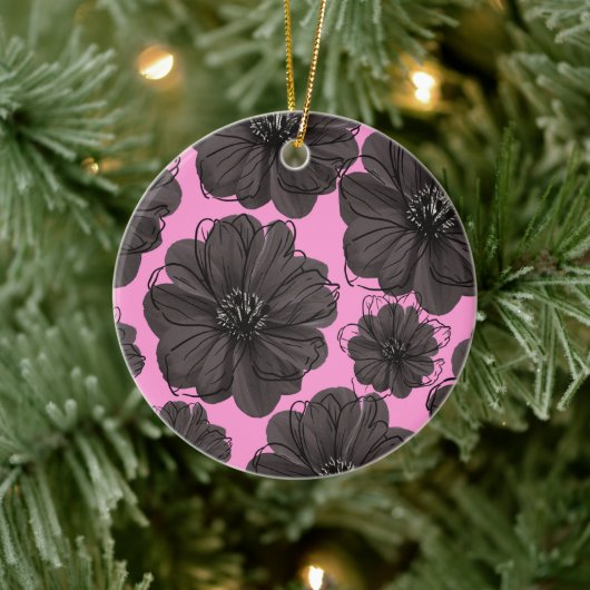 Dunkelgraue Blumen  Keramik Ornament (Baum)