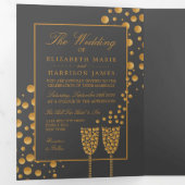 Dunkelgraue Champagnerbläschen, Hochzeitssuite Dreifach Gefaltete Einladung (Innen Erste Seite)