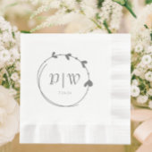 Dunkelgraue, einfache Herz-Kranz-Monogramm-Hochzei Serviette