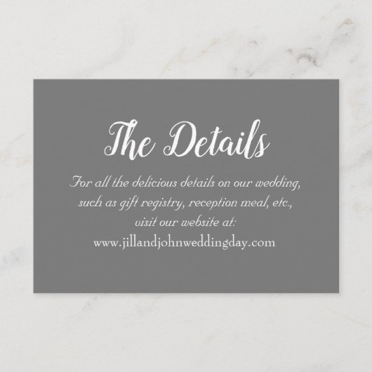Dunkelgraue, einfache Hochzeitsdetails Begleitkarte (Vorderseite)