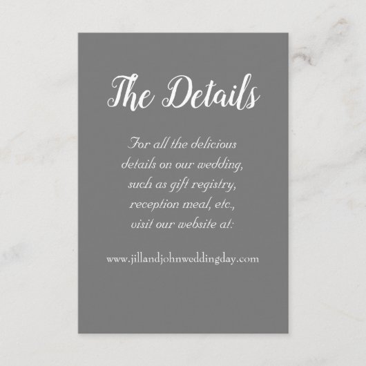 Dunkelgraue, einfache Hochzeitsdetails Begleitkarte (Vorderseite)