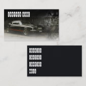 Dunkelgraue, farbige Visitenkarte mit Muskelwagen (Vorne/Hinten)