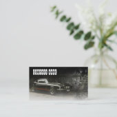 Dunkelgraue, farbige Visitenkarte mit Muskelwagen (Stehend Vorderseite)