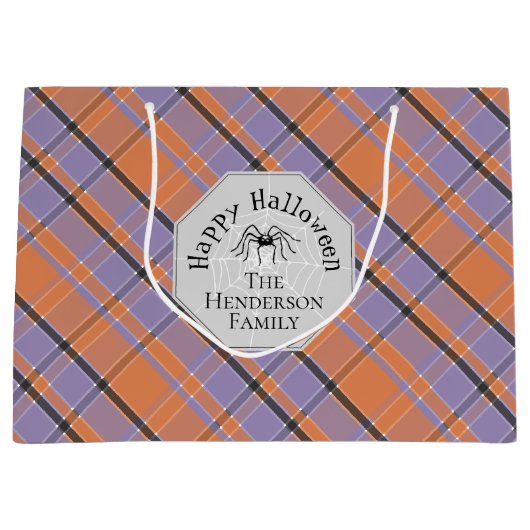 Dunkelgraue, graue Spinnennetze — Custom Halloween Große Geschenktüte (Vorderseite)