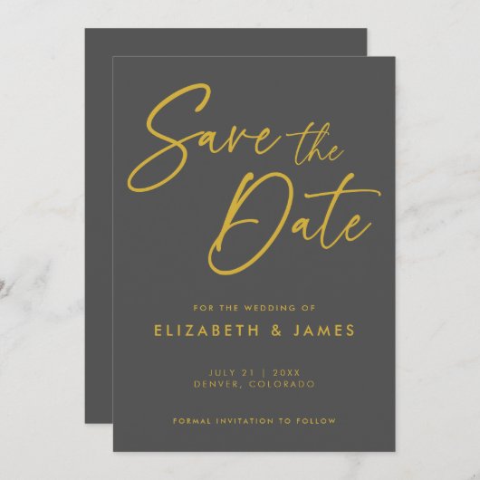 Dunkelgraue Hochzeit speichert das Datum der Einla Einladung (Vorne/Hinten)