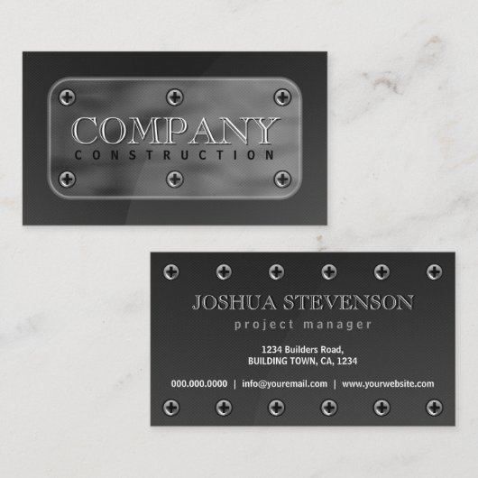 Dunkelgraue Imitat Stahlblech und Schrauben Visitenkarte (Vorne/Hinten)
