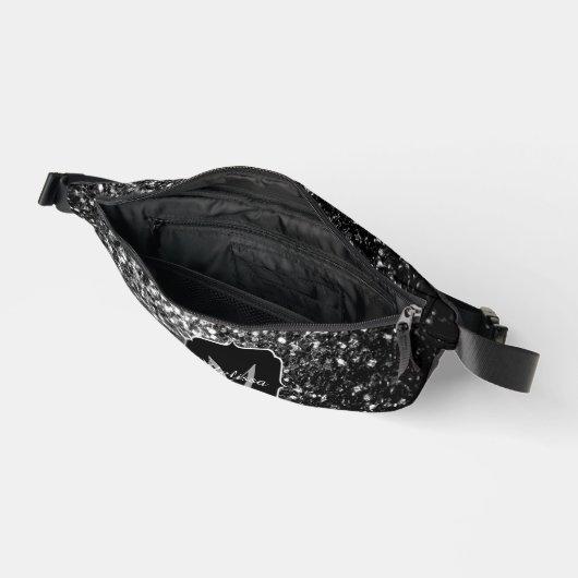 Dunkelgraue Imitate Glitzer Glitzern Monogram Bauchtasche (Offen)