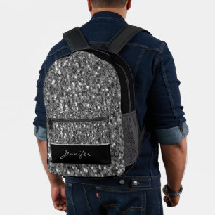 Dunkelgraue Imitate Glitzer Glitzern Schwarzer Ind Bedruckter Rucksack