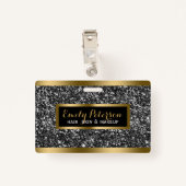 Dunkelgraue Imitate Glitzer Gold Akzente Ausweis (Rückseite mit Klammer)