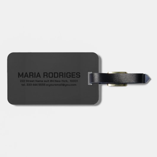 Dunkelgraue Imitate Leder-Look Monogramm Gepäckanhänger (Rückseite horizontal)
