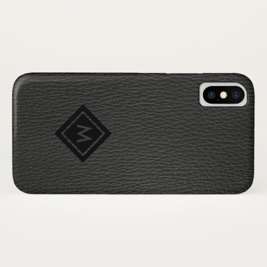 Dunkelgraue Imitate Ledermonogramm Case-Mate iPhone Hülle (Rückseite (Horizontal))
