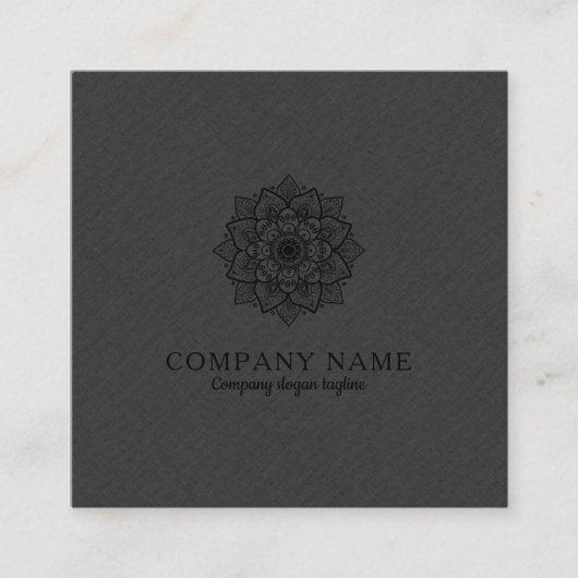 Dunkelgraue Imitate Linen & Black Mandala Quadratische Visitenkarte (Vorderseite)