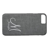 Dunkelgraue Linen White Monogram Case-Mate iPhone Hülle (Rückseite (Horizontal))