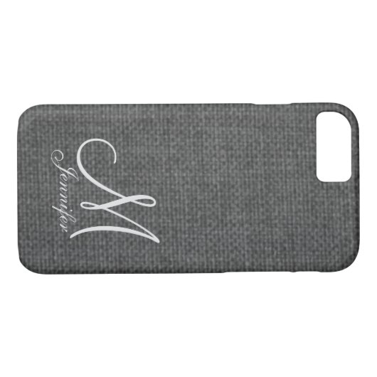 Dunkelgraue Linen White Monogram Case-Mate iPhone Hülle (Rückseite (Horizontal))