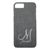 Dunkelgraue Linen White Monogram Case-Mate iPhone Hülle (Rückseite)