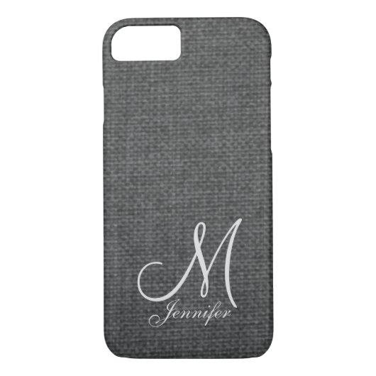 Dunkelgraue Linen White Monogram Case-Mate iPhone Hülle (Rückseite)