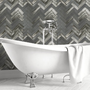 Dunkelgraue Metallic-Chevron- und Fischgrätmuster Tapete