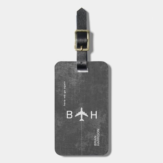 Dunkelgraue, moderne Flugzeugmonogramm Gepäckanhänger (Vorderseite vertikal)