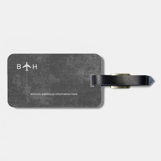 Dunkelgraue, moderne Flugzeugmonogramm Gepäckanhänger (Rückseite horizontal)