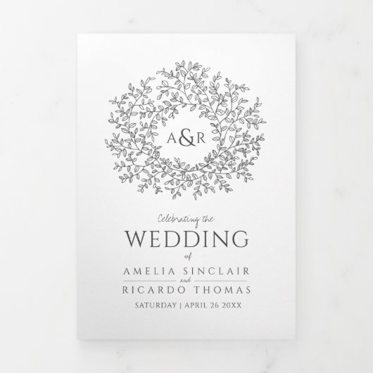 Dunkelgraue Mono-Art-Widding Hochzeit Dreifach-gefaltete Programmkarte (Cover)