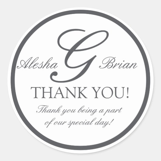 Dunkelgraue Monogram G-Gastgeschenk Hochzeit-Aufkl Runder Aufkleber (Vorderseite)