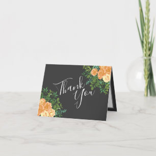 Dunkelgraue Peach Wedding Modern Floral Dankeskarte