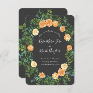 Dunkelgraue Peach Wedding Modern Floral Einladung