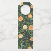 Dunkelgraue Peach Wedding Modern Floral Flaschenanhänger (Rückseite)