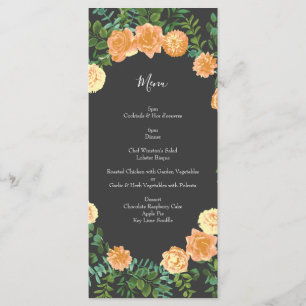 Dunkelgraue Peach Wedding Modern Floral Menükarte