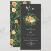 Dunkelgraue Peach Wedding Modern Floral Menükarte (Vorne/Hinten)