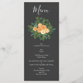 Dunkelgraue Peach Wedding Modern Floral Menükarte