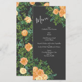 Dunkelgraue Peach Wedding Modern Floral Menükarte (Vorne/Hinten)
