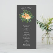 Dunkelgraue Peach Wedding Modern Floral Menükarte (Stehend Vorderseite)