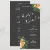 Dunkelgraue Peach Wedding Modern Floral Menükarte (Vorne/Hinten)