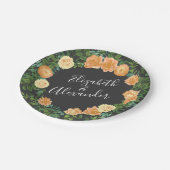 Dunkelgraue Peach Wedding Modern Floral Pappteller (Schrägansicht)