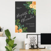 Dunkelgraue Peach Wedding Modern Floral Poster (Heimbüro)
