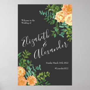 Dunkelgraue Peach Wedding Modern Floral Poster